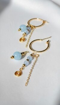 ⁦עגילי רומי- אקוומרין⁩ – תמונה ⁦3⁩