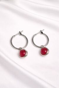 עגילי דר- כסף עם אבן רובי